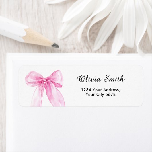 Roze lint baby shower adres etiket (Insitu)