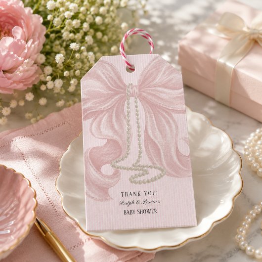 Roze lint baby shower bedankje cadeaulabel