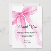 Roze lint baby shower bedankkaart (Voorkant)