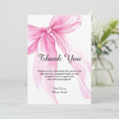 Roze lint baby shower bedankkaart (Staand voorkant)