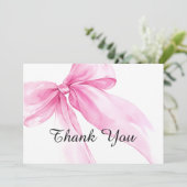 Roze lint baby shower bedankkaart (Staand voorkant)