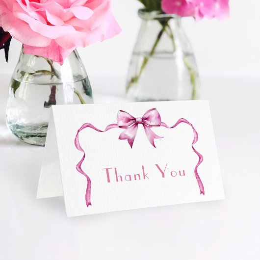 Roze lint baby shower bedankkaart