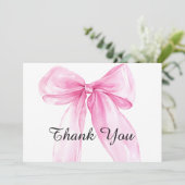 Roze lint baby shower bedankkaart (Staand voorkant)