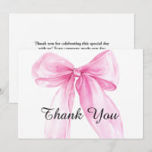 Roze lint baby shower bedankkaart (Voorkant / Achterkant)