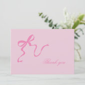Roze lint baby shower bedankkaart (Staand voorkant)