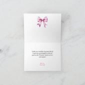 Roze lint baby shower bedankkaart (Binnen)