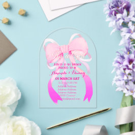 Roze lint baby shower boog acryl uitnodigingen