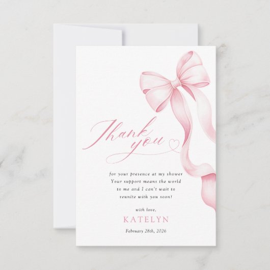 Roze lint Baby shower Dank u kaart (Voorkant)