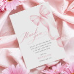 Roze lint Baby shower Dank u kaart<br><div class="desc">Druk je dankbaarheid uit met elegantie met behulp van dit Pink Ribbon Baby shower Thank You Card. Ontworpen met een zachte blozende roze strik en een romantisch handgeschreven script, is het de perfecte manier om uw gasten te bedanken met stijl. Het coquette-ontwerp voegt een zoete, vrouwelijke touch toe, waardoor het...</div>