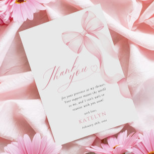 Roze lint Baby shower Dank u kaart
