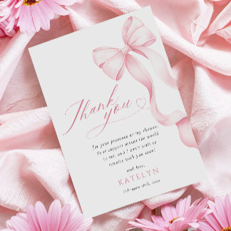 Roze lint Baby shower Dank u kaart