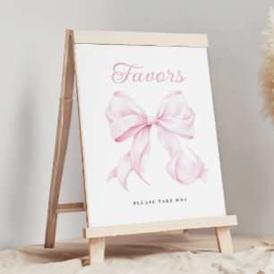 Roze lint baby shower favor tabelbord kaart poster