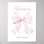 Roze lint baby shower favor tabelbord kaart poster (Voorkant)