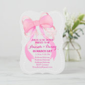 Roze lint Baby shower grijs Feestdagenkaart (Staand voorkant)