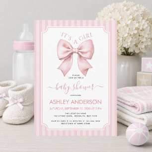 Roze Lint Baby Shower Het is een Meisje Coquette S Kaart