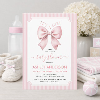 Roze Lint Baby Shower Het is een Meisje Coquette S Kaart