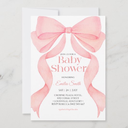 Roze lint baby shower kaart (Voorkant)