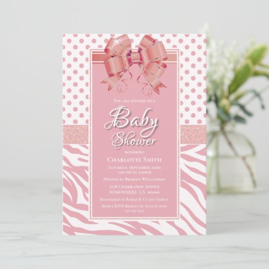 Roze Lint Baby Shower Kaart (Staand voorkant)