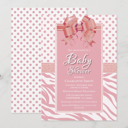 Roze Lint Baby Shower Kaart (Voorkant / Achterkant)