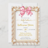 Roze lint baby shower met parels kaart (Voorkant)
