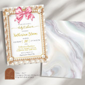 Roze lint baby shower met parels kaart