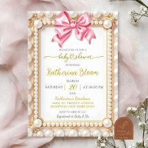 Roze lint baby shower met parels