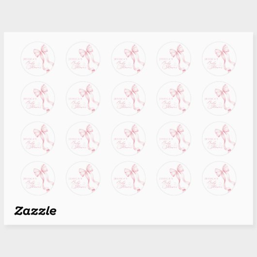 Roze lint Baby shower ronde Sticker (Vel)