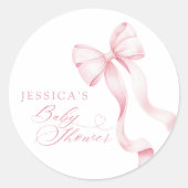 Roze lint Baby shower ronde Sticker (Voorkant)