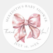 Roze Lint Baby Shower Ronde Sticker (Voorkant)