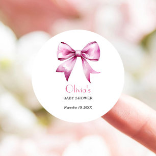 Roze Lint Baby Shower Ronde Sticker