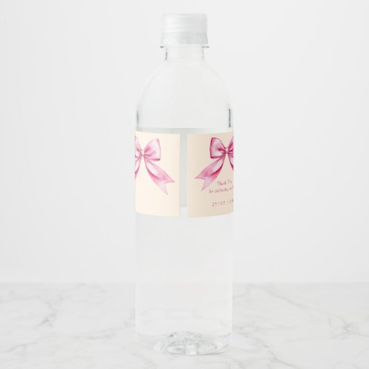 Roze lint baby shower sierlijke sjabloon waterfles etiket (Achterkant)
