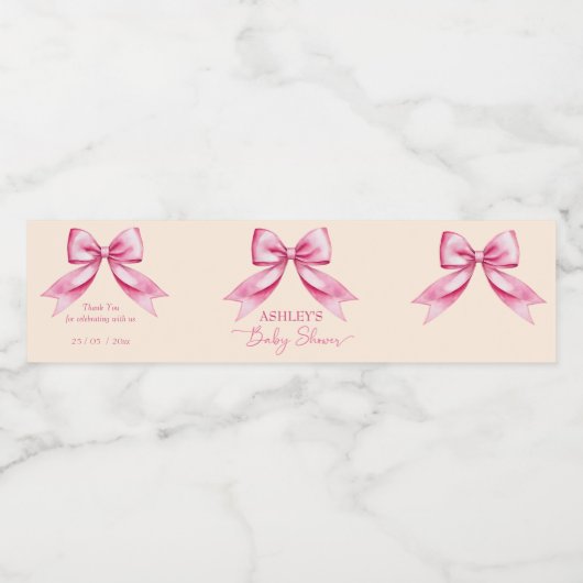 Roze lint baby shower sierlijke sjabloon waterfles etiket (Enkel label)