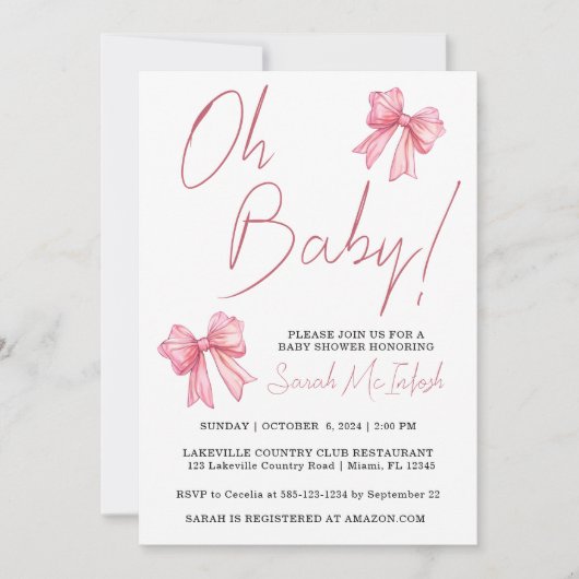 Roze lint baby shower uitnodiging (Voorkant)