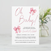 Roze lint baby shower uitnodiging (Staand voorkant)