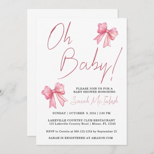 Roze lint baby shower uitnodiging (Voorkant / Achterkant)