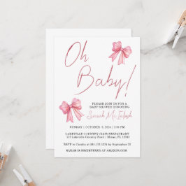Roze Lint Baby Shower Uitnodiging