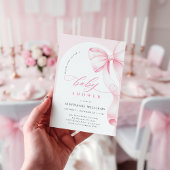 Roze lint baby shower uitnodiging in script letter