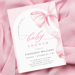 Roze lint baby shower uitnodiging in script letter