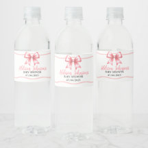 Roze lint baby shower waterfles label 