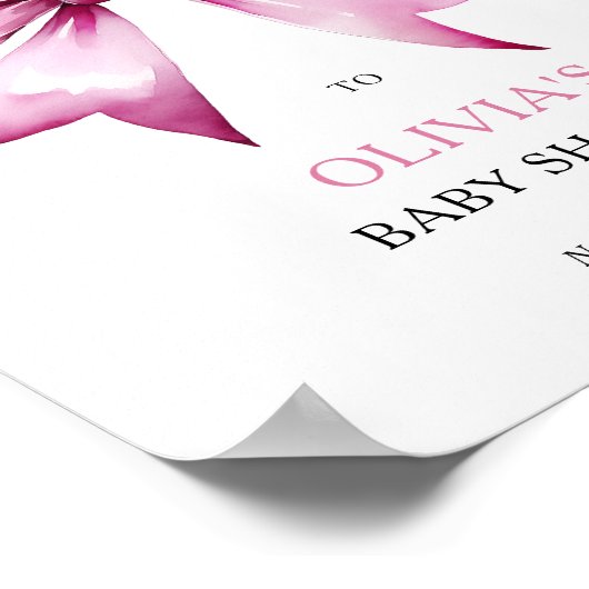 Roze lint baby shower welkom  poster (Hoek)