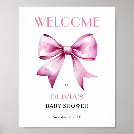 Roze lint baby shower welkom  poster (Voorkant)