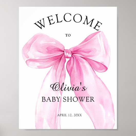 Roze lint baby shower welkom poster (Voorkant)