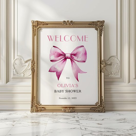 Roze lint baby shower welkom  poster
