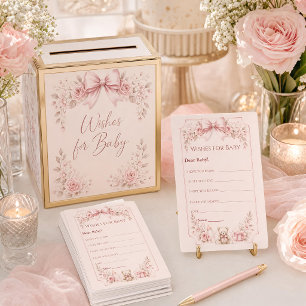 Roze Lint Baby Shower Wensen voor Babykaart   Coqu Kaart