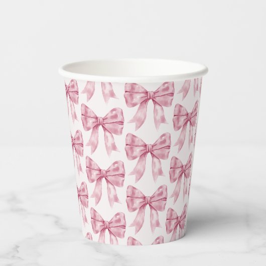 Roze lint babyfeestje of bruidsuitnodiging, verjaa papieren bekers (Achterkant)