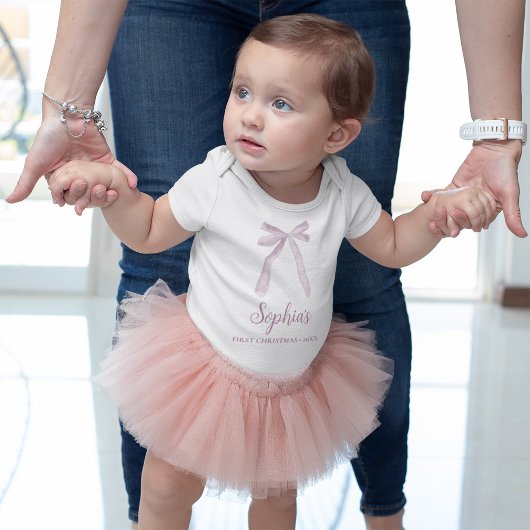 Roze lint Baby's eerste kerstmis op maat Romper