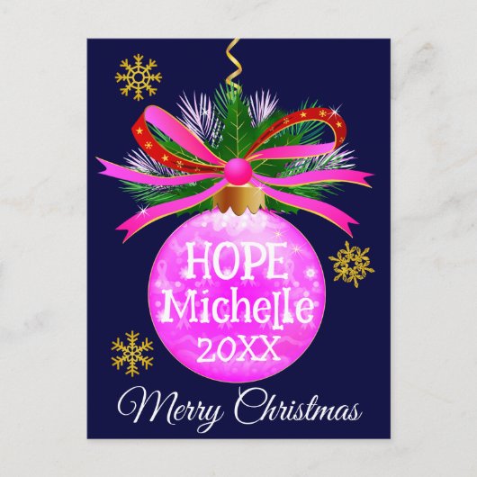 Roze lint Bauble Briefkaart (Voorkant)