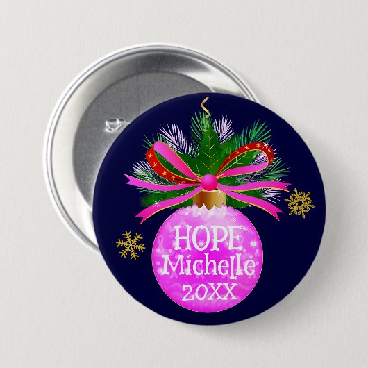 Roze lint Bauble Ronde Button 7,6 Cm (Voorkant /achterkant)