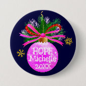 Roze lint Bauble Ronde Button 7,6 Cm (Voorkant)