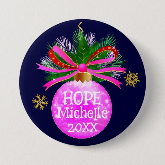 Roze lint Bauble Ronde Button 7,6 Cm (Voorkant)